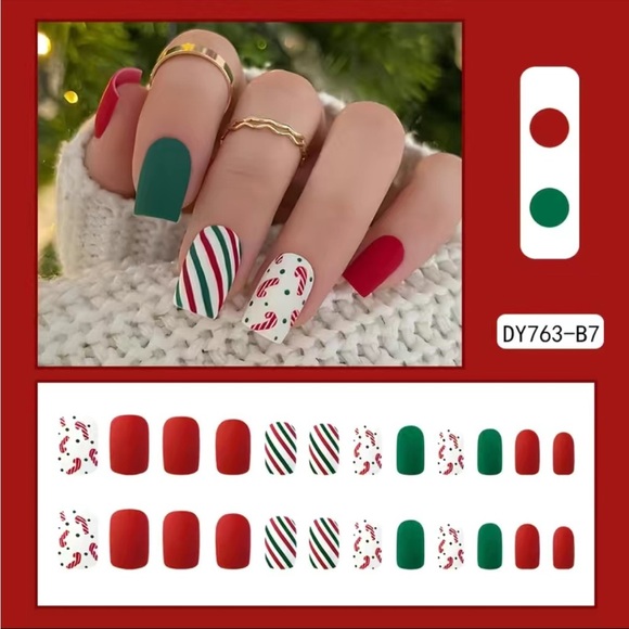 Acrylic Medium Square Tip Winter Wonderland Nails Manicure Holiday - Picture 4 of 7